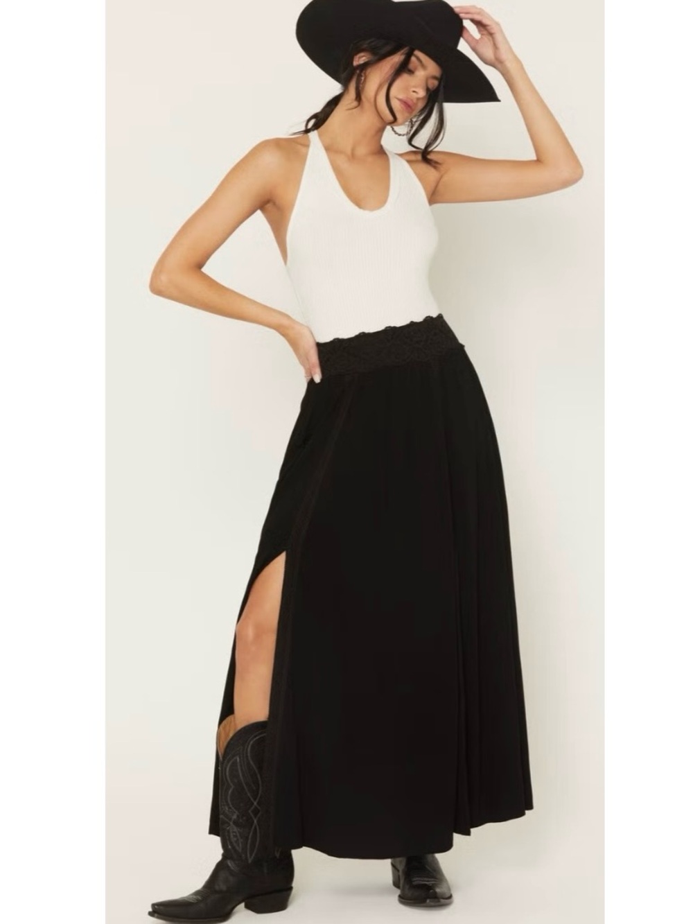 Shyanne Black Lace Inset Maxi Skirt New Medium